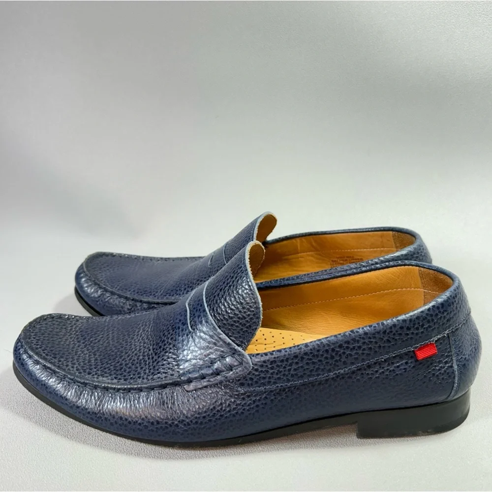 MARC JOSEPH NEW YORK Windsor Place Blue Pebbled Leather Penny Loafers